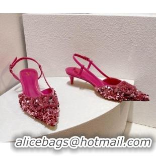 Durable Valentino Crystal VLogo Slingback Pumps 4cm in Shiny Sequins Light Pink 330076