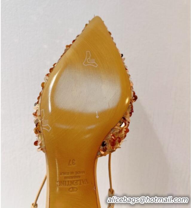 Stylish Valentino Crystal VLogo Slingback Pumps 4cm in Shiny Sequins Beige 330077