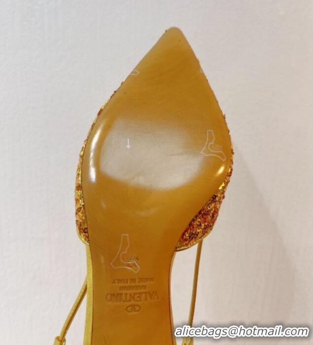 Popular Style Valentino Crystal VLogo Slingback Pumps 4cm in Shiny Sequins Gold 330080