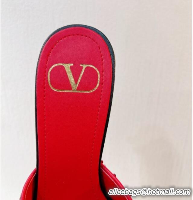 Top Design Valentino Crystal VLogo Slide Sandals 8cm in Shiny Sequins Red/Black 330085