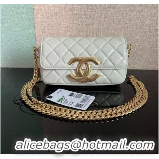 Good Product Chanel MINI FLAP BAG Lambskin & Gold-Tone Metal AS3207 white