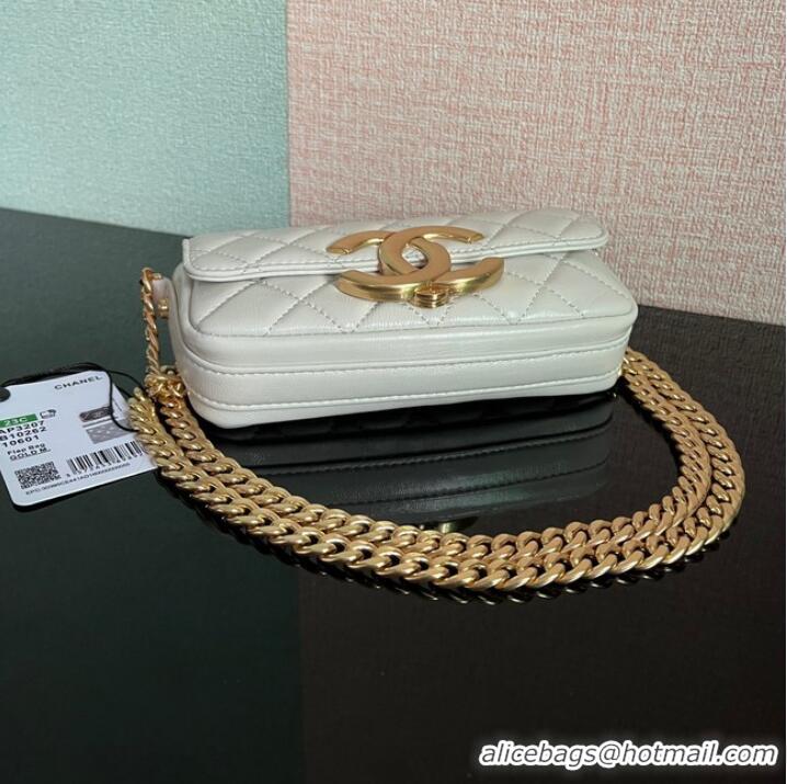 Good Product Chanel MINI FLAP BAG Lambskin & Gold-Tone Metal AS3207 white