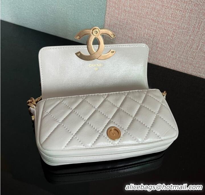 Good Product Chanel MINI FLAP BAG Lambskin & Gold-Tone Metal AS3207 white