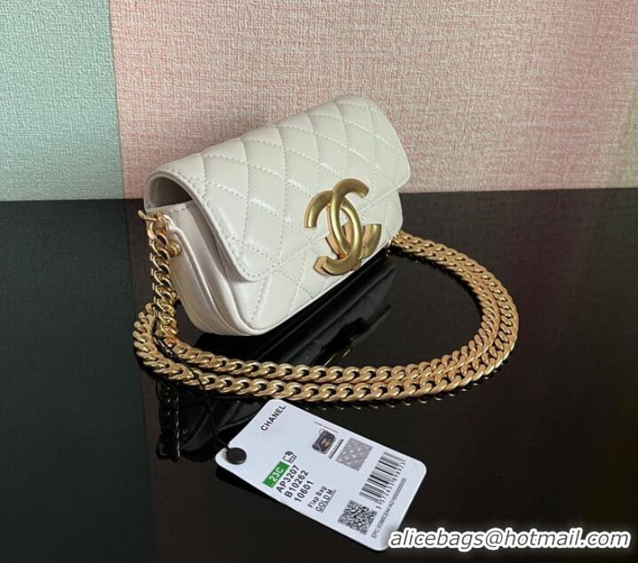 Good Product Chanel MINI FLAP BAG Lambskin & Gold-Tone Metal AS3207 white