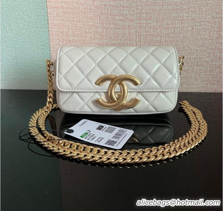 Good Product Chanel MINI FLAP BAG Lambskin & Gold-Tone Metal AS3207 white