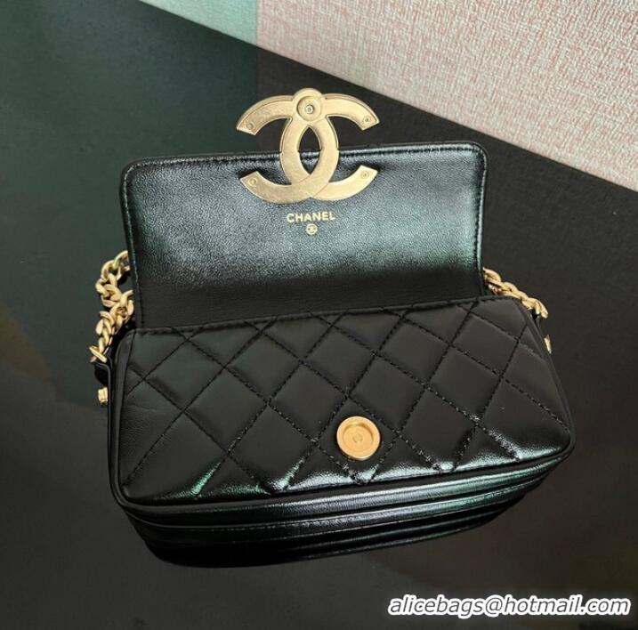 Shop Grade Chanel MINI FLAP BAG Lambskin & Gold-Tone Metal AS3207 black