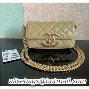 Low Cost Chanel MINI FLAP BAG Lambskin & Gold-Tone Metal AS3207 khaki