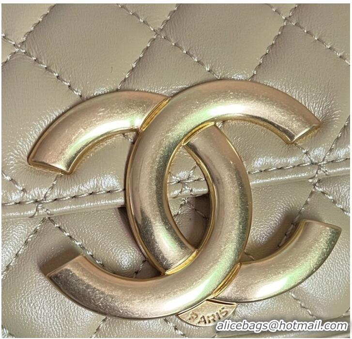 Low Cost Chanel MINI FLAP BAG Lambskin & Gold-Tone Metal AS3207 khaki