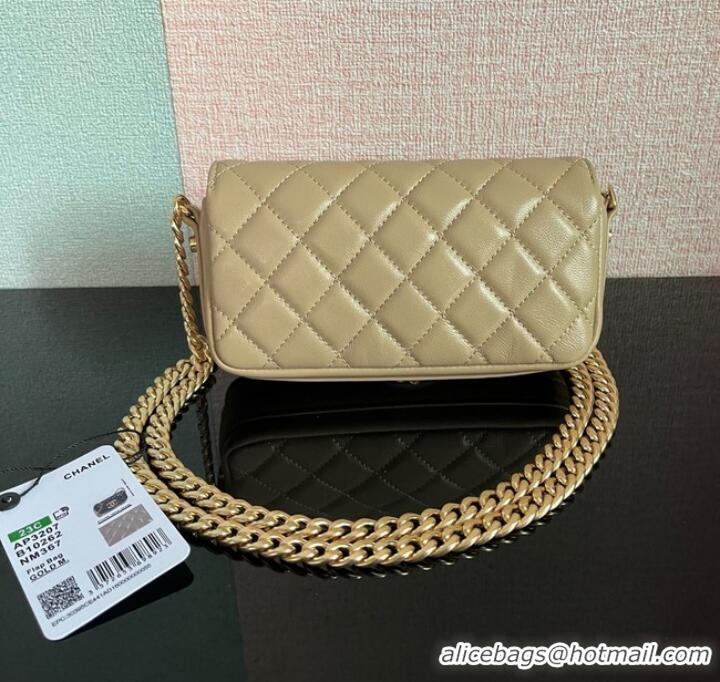 Low Cost Chanel MINI FLAP BAG Lambskin & Gold-Tone Metal AS3207 khaki