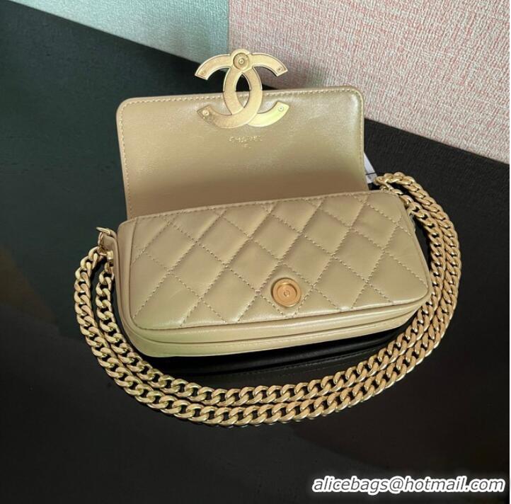 Low Cost Chanel MINI FLAP BAG Lambskin & Gold-Tone Metal AS3207 khaki