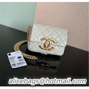 Popular Style Chanel MINI FLAP BAG Lambskin & Gold-Tone Metal AS3854 white