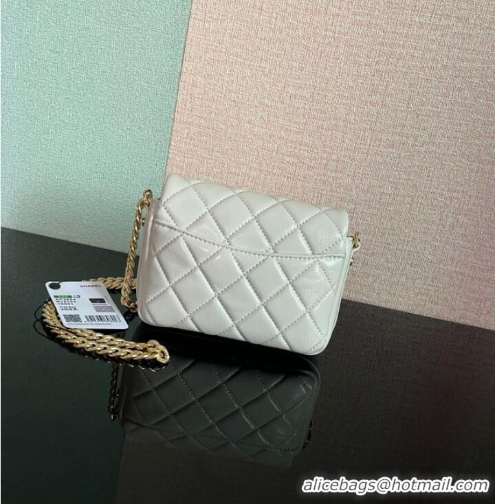 Popular Style Chanel MINI FLAP BAG Lambskin & Gold-Tone Metal AS3854 white