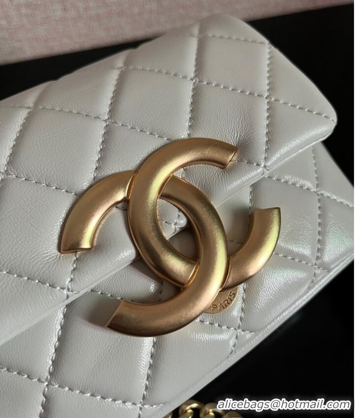 Popular Style Chanel MINI FLAP BAG Lambskin & Gold-Tone Metal AS3854 white