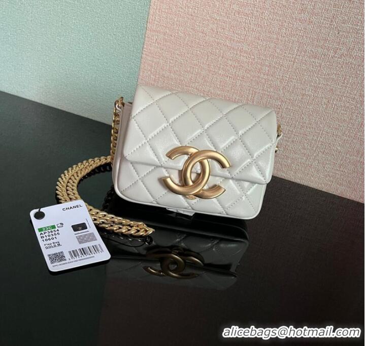 Popular Style Chanel MINI FLAP BAG Lambskin & Gold-Tone Metal AS3854 white