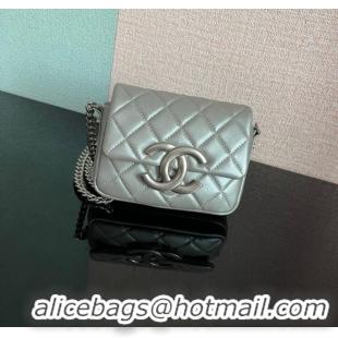 Promotional Chanel MINI FLAP BAG Lambskin & silver-Tone Metal AS3854 silver