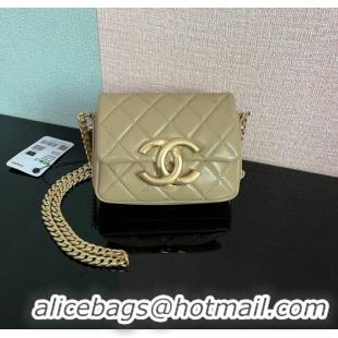 New Style Chanel MINI FLAP BAG Lambskin & Gold-Tone Metal AS3854 khaki