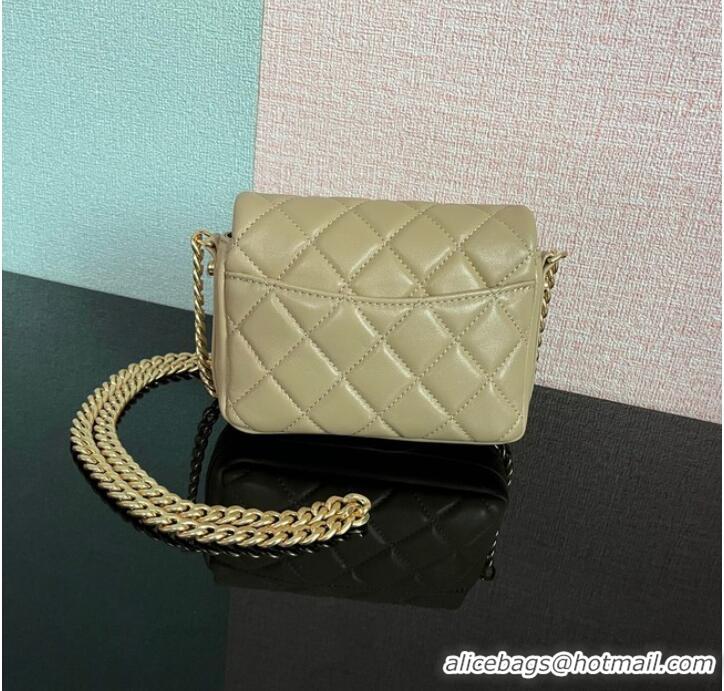 New Style Chanel MINI FLAP BAG Lambskin & Gold-Tone Metal AS3854 khaki