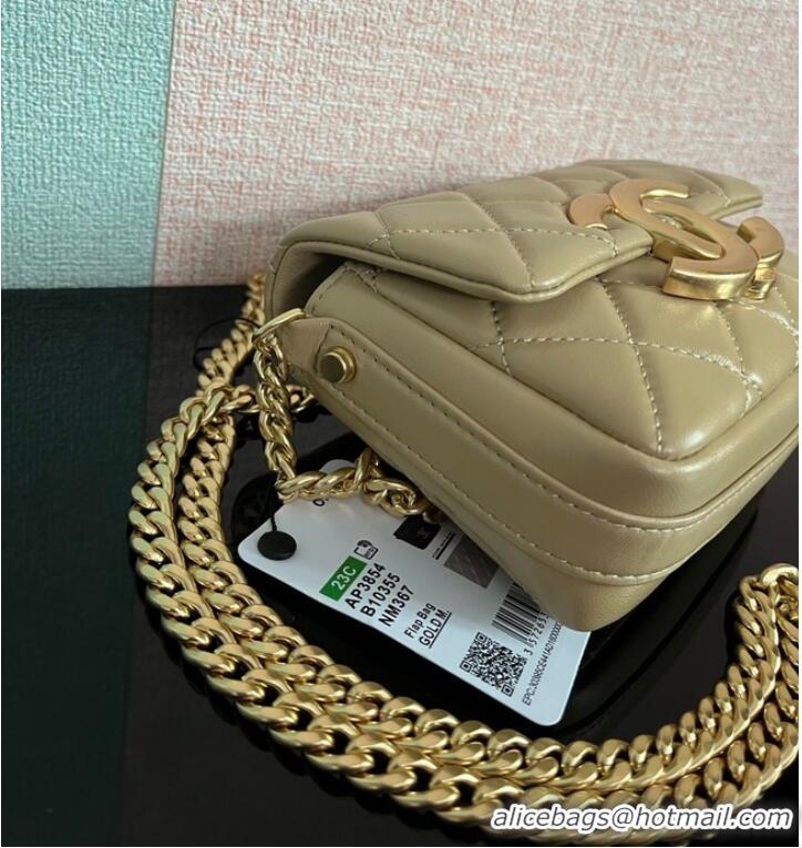 New Style Chanel MINI FLAP BAG Lambskin & Gold-Tone Metal AS3854 khaki