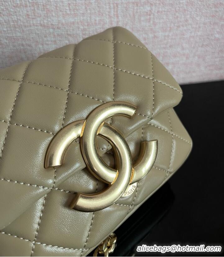 New Style Chanel MINI FLAP BAG Lambskin & Gold-Tone Metal AS3854 khaki