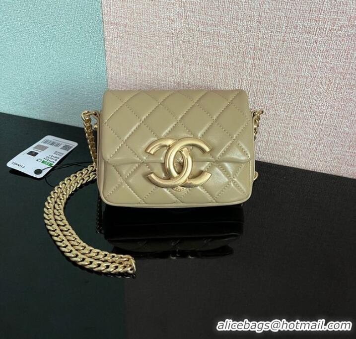 New Style Chanel MINI FLAP BAG Lambskin & Gold-Tone Metal AS3854 khaki