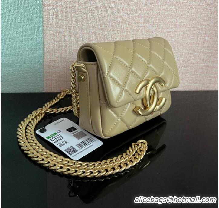 New Style Chanel MINI FLAP BAG Lambskin & Gold-Tone Metal AS3854 khaki