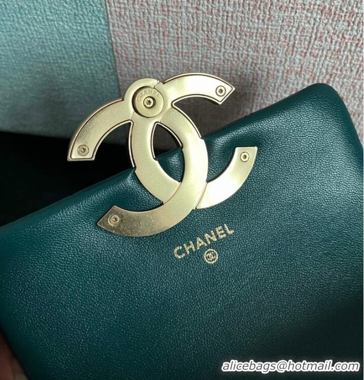 Top Quality Chanel MINI FLAP BAG Lambskin & Gold-Tone Metal AS3854 khaki