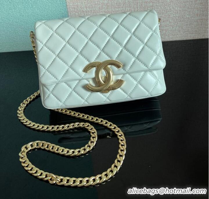 Reasonable Price Chanel SMALL FLAP BAG Lambskin & Gold-Tone Metal AS3855 white