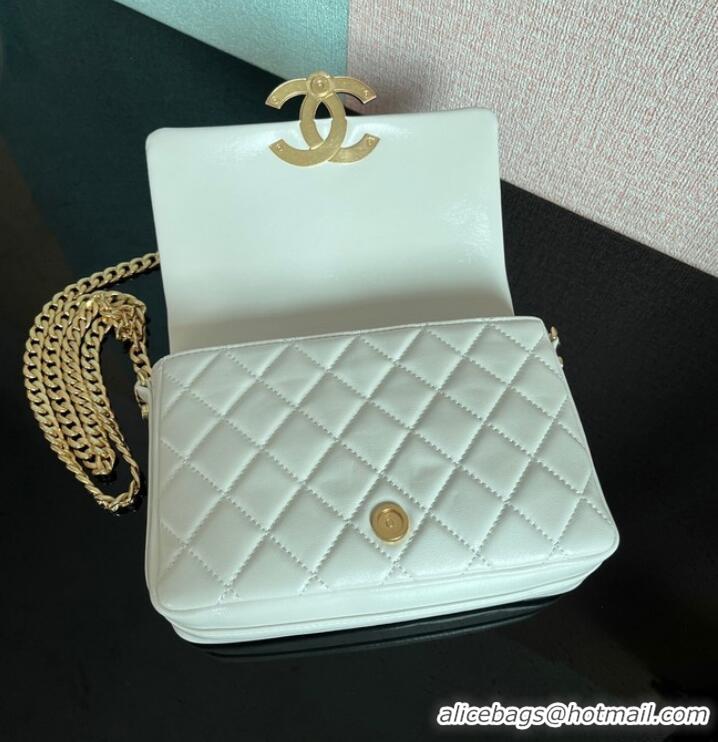 Reasonable Price Chanel SMALL FLAP BAG Lambskin & Gold-Tone Metal AS3855 white