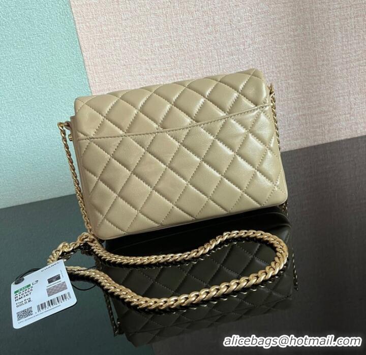 Discount Chanel SMALL FLAP BAG Lambskin & Gold-Tone Metal AS3855 khaki