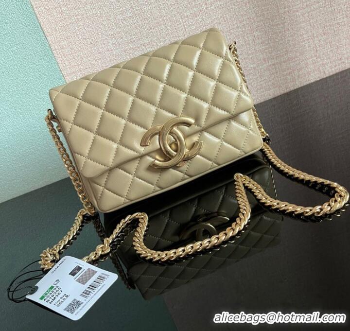 Discount Chanel SMALL FLAP BAG Lambskin & Gold-Tone Metal AS3855 khaki