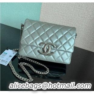 Most Popular Chanel SMALL FLAP BAG Lambskin & silver-Tone Metal AS3855 silver