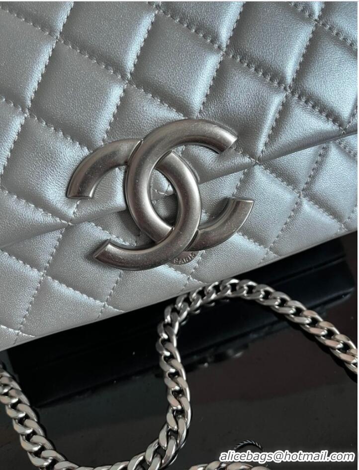 Most Popular Chanel SMALL FLAP BAG Lambskin & silver-Tone Metal AS3855 silver