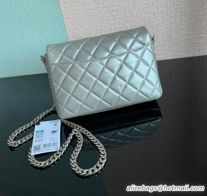 Most Popular Chanel SMALL FLAP BAG Lambskin & silver-Tone Metal AS3855 silver