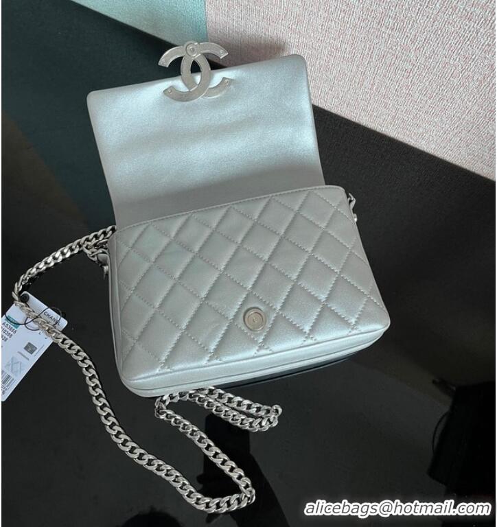 Most Popular Chanel SMALL FLAP BAG Lambskin & silver-Tone Metal AS3855 silver