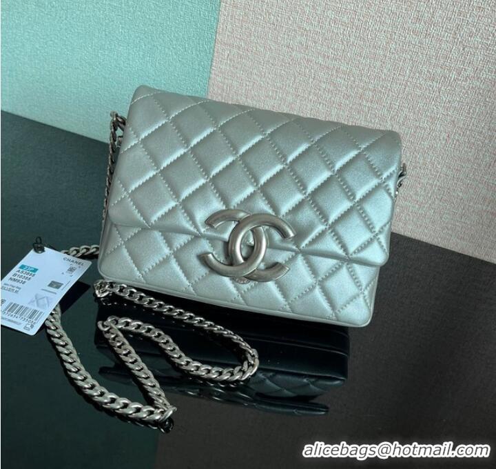 Most Popular Chanel SMALL FLAP BAG Lambskin & silver-Tone Metal AS3855 silver