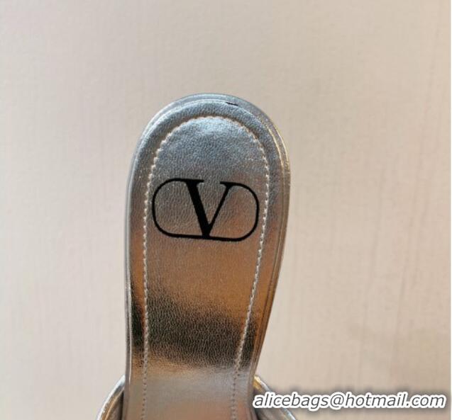 Trendy Design Valentino Crystal VLogo Slide Sandals 8cm in Shiny Sequins Silver 330093