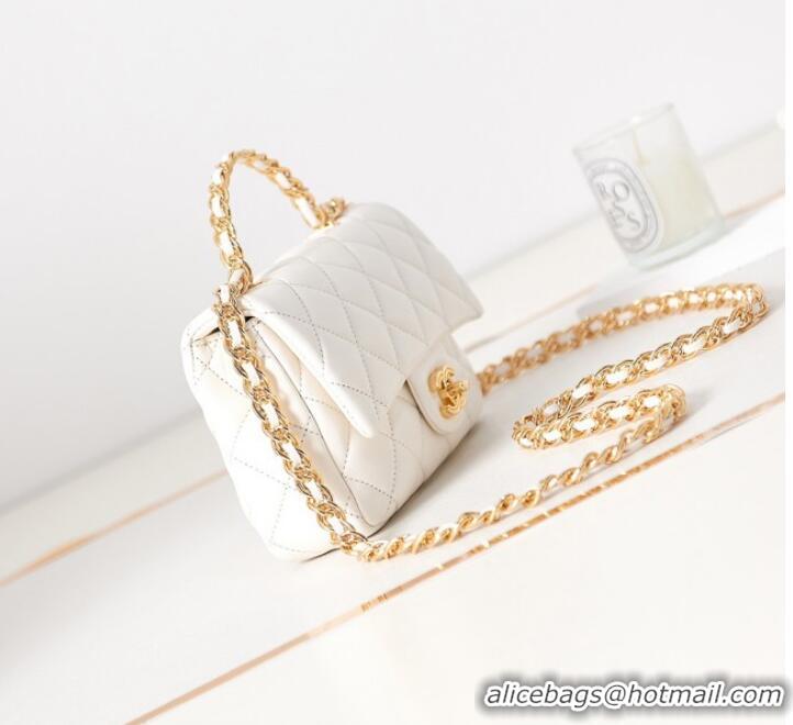 Famous Brand Chanel MINI FLAP BAG WITH TOP HANDLE AS4023 white