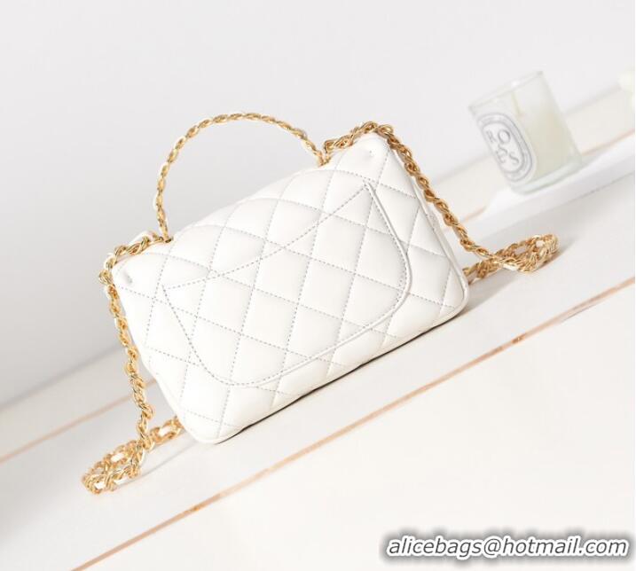 Famous Brand Chanel MINI FLAP BAG WITH TOP HANDLE AS4023 white