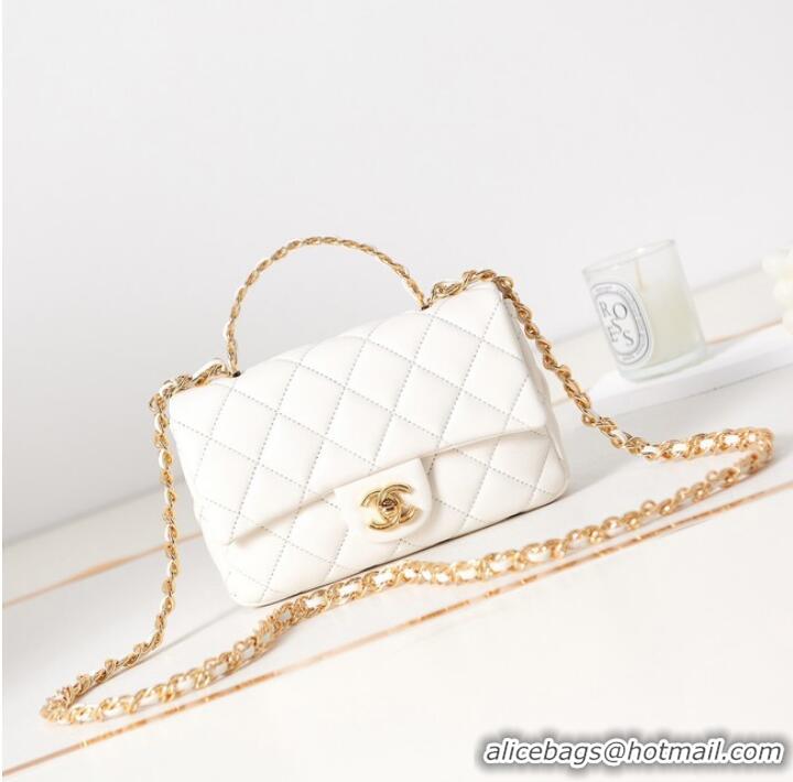 Famous Brand Chanel MINI FLAP BAG WITH TOP HANDLE AS4023 white