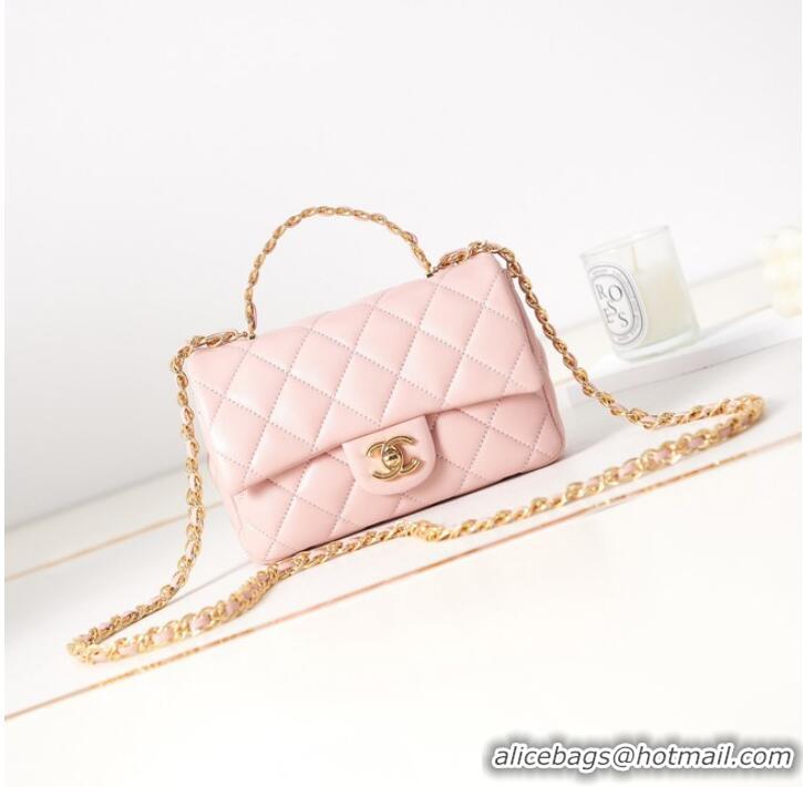 Hot Sell Cheap Chanel MINI FLAP BAG WITH TOP HANDLE AS4023 light pink