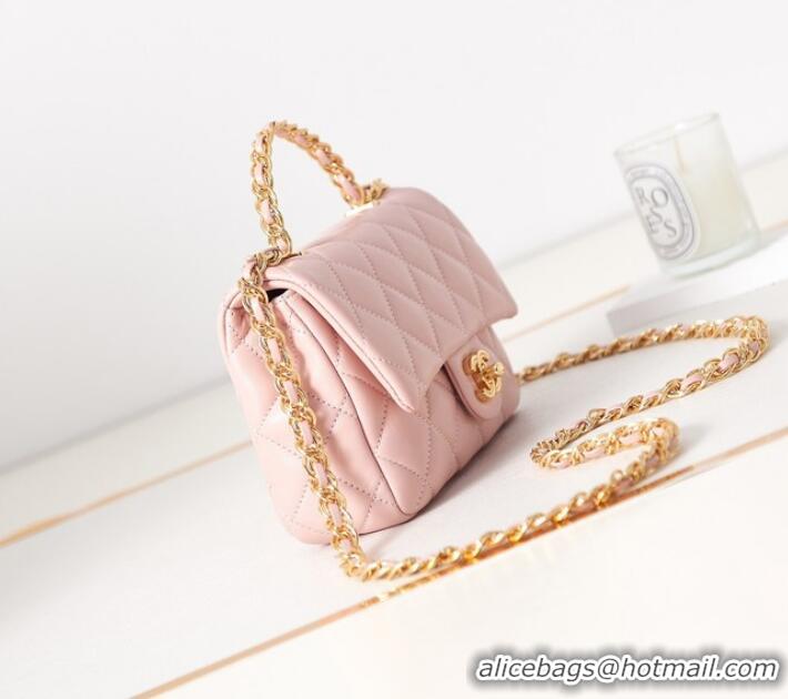 Hot Sell Cheap Chanel MINI FLAP BAG WITH TOP HANDLE AS4023 light pink