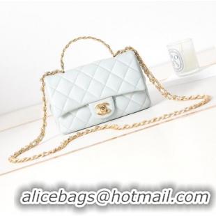 Buy Cheapest Chanel MINI FLAP BAG WITH TOP HANDLE AS4023 light blue