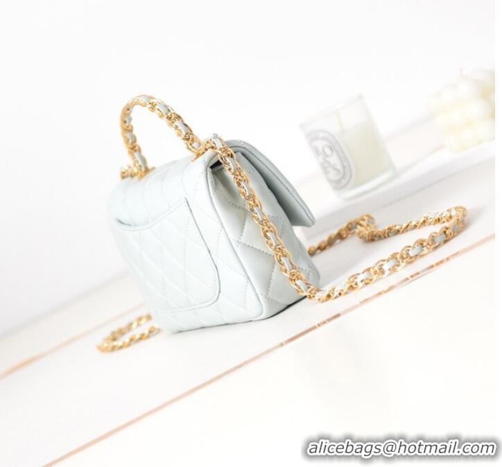 Buy Cheapest Chanel MINI FLAP BAG WITH TOP HANDLE AS4023 light blue