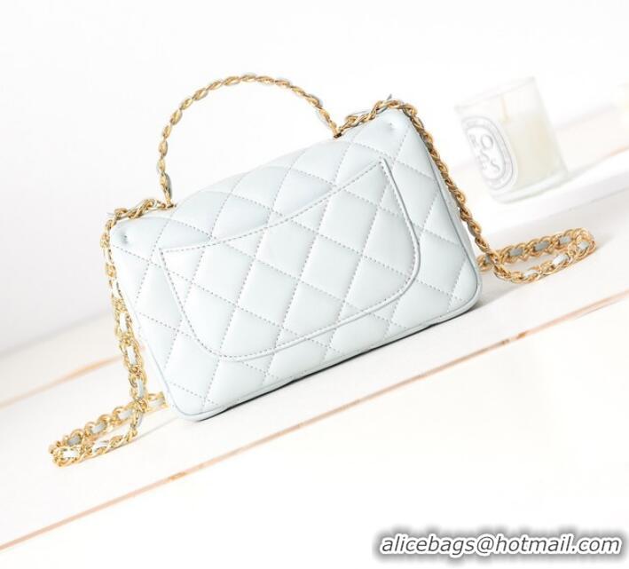 Buy Cheapest Chanel MINI FLAP BAG WITH TOP HANDLE AS4023 light blue