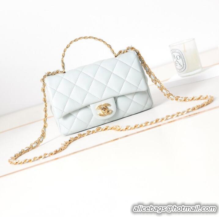 Buy Cheapest Chanel MINI FLAP BAG WITH TOP HANDLE AS4023 light blue