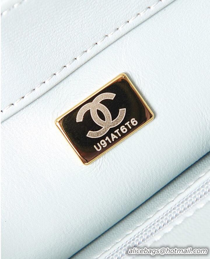 Buy Cheapest Chanel MINI FLAP BAG WITH TOP HANDLE AS4023 light blue