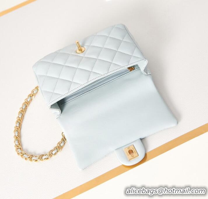 Buy Cheapest Chanel MINI FLAP BAG WITH TOP HANDLE AS4023 light blue