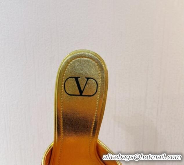 Charming Valentino Crystal VLogo Slide Sandals 8cm in Shiny Sequins Yellow Gold 330094