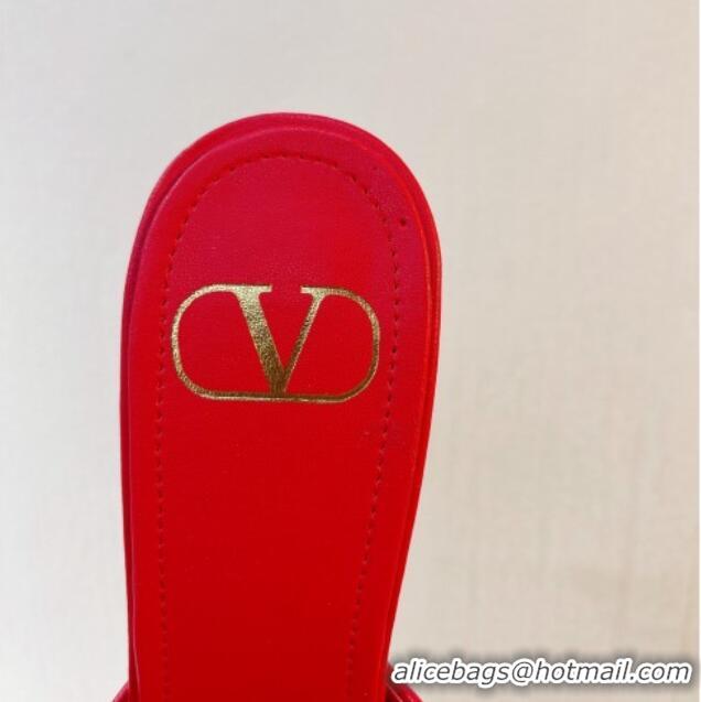 Best Price Valentino Crystal VLogo Slide Sandals 8cm in Shiny Sequins Red 330096