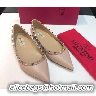 Top Grade Valentino Rockstud Lambskin Flat Ballerinas Nude 330100